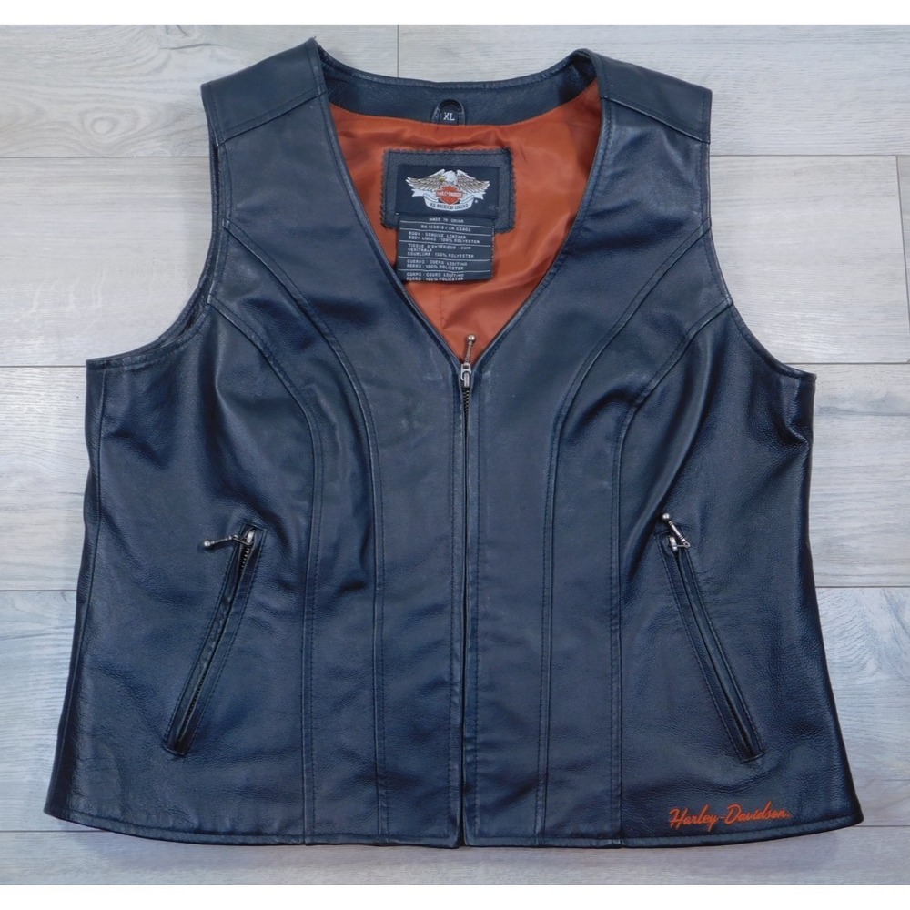 Harley Davidson Vest Women's Size XL Vintage Black Leather Riding Biker Gear Y2K